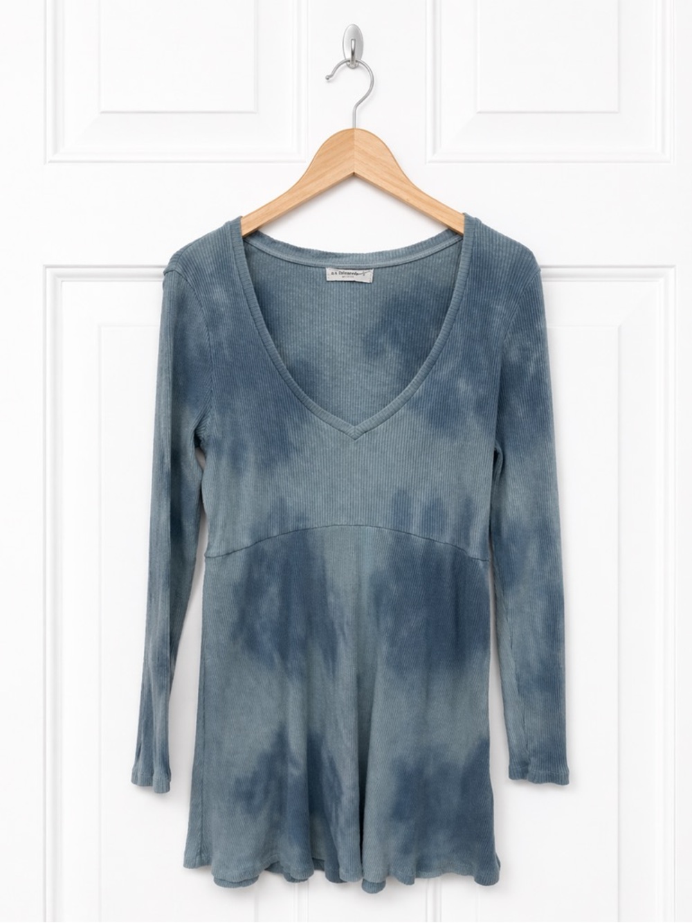 Natural Life Womens Blue Tie Dye Ribbed Knit V-Neck Dress Larges
